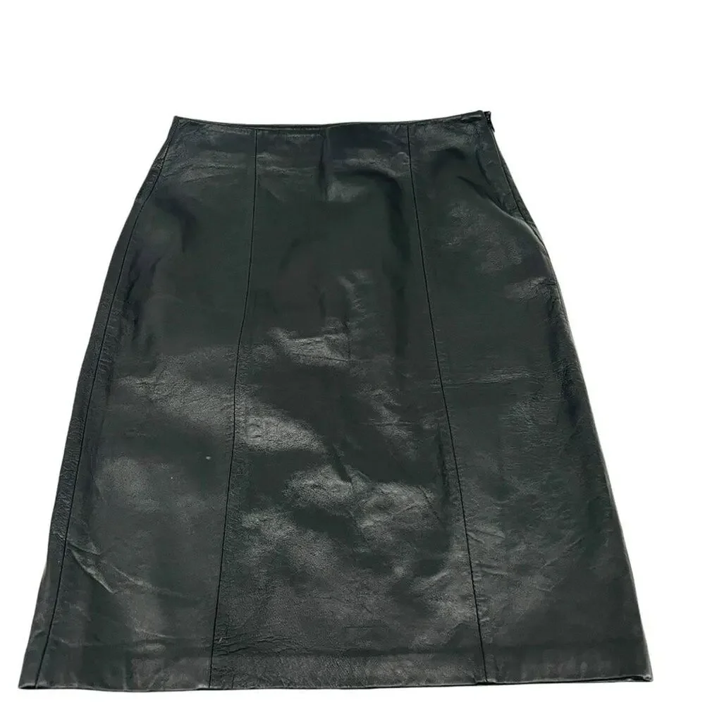 Jaclyn Smith 100% Black Leather Pencil Skirt Womens 6